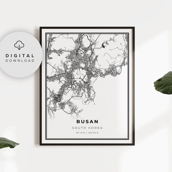 Busan Map Print South Korea Art Poster City Street Road Wall Gift Ideas For Her Np451