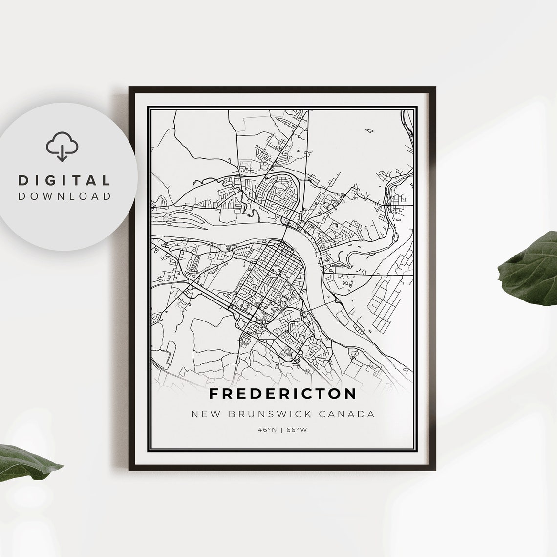 Fredericton Map Print New Brunswick Nb Canada City Street Road Wall Np538
