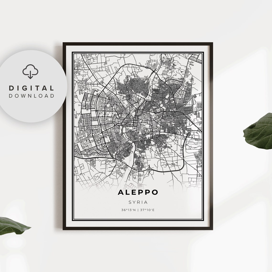 Aleppo Map Print Syria Art Poster City Street Road Office Gift Ideas Np540