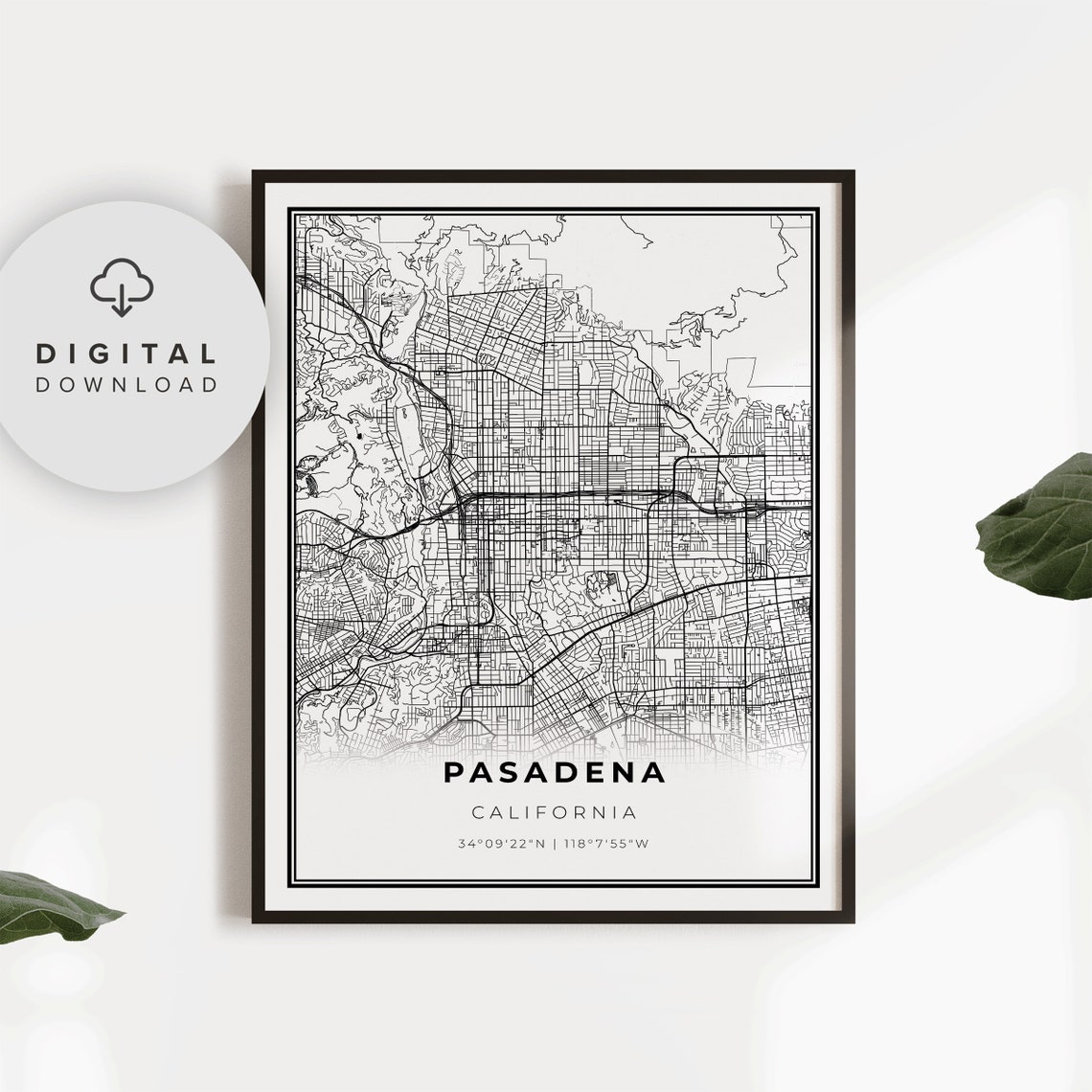 Pasadena Map Print Ca Usa Art Poster City Street Road Etsy Np21