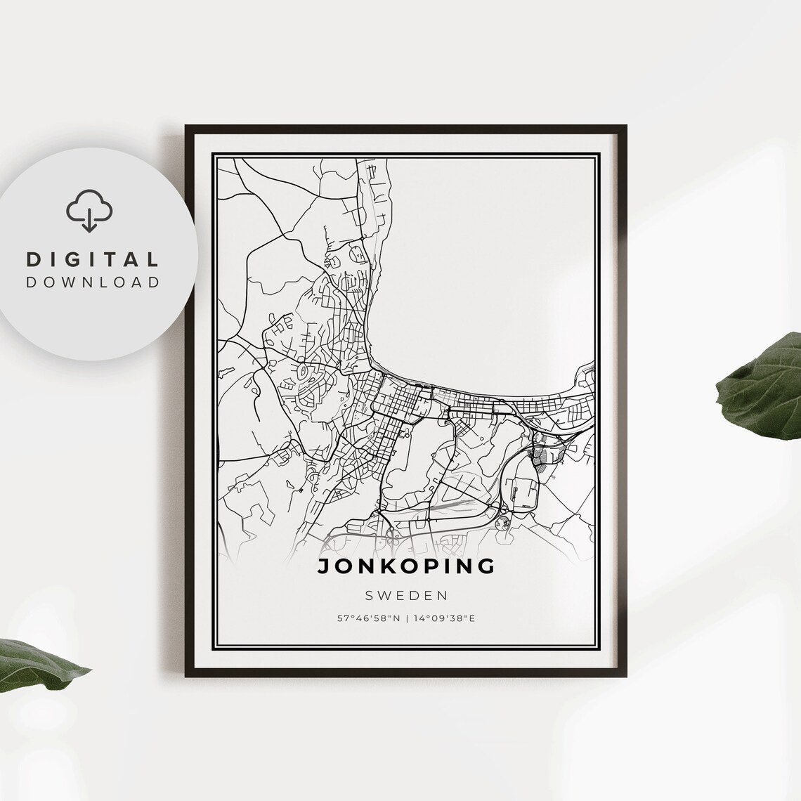 Jonkoping Sweden Minimalist City Street Map Black White Poster
