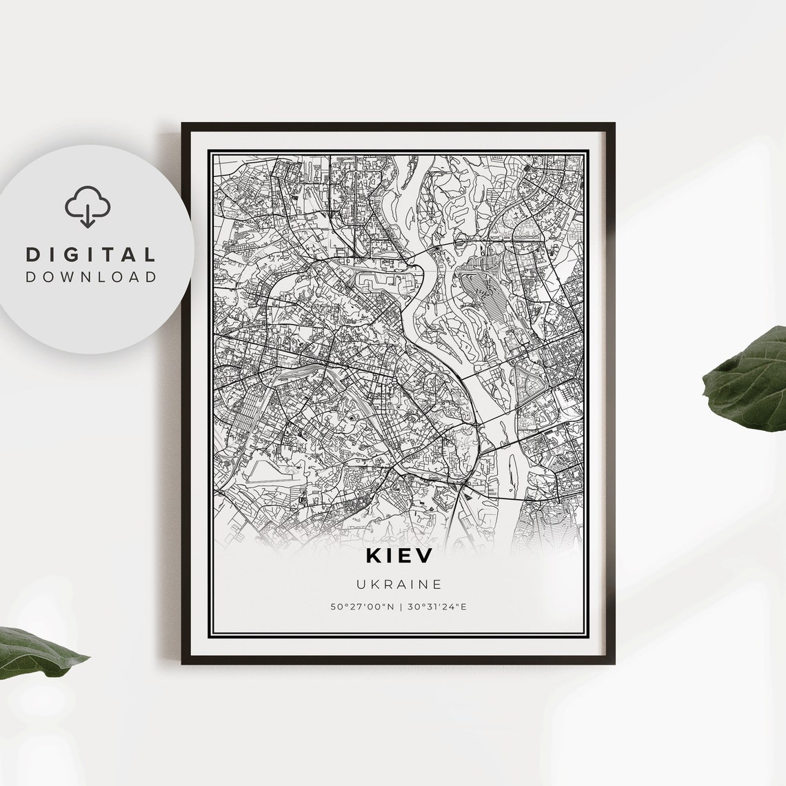 Kiev Map Print Ukraine Art Poster City Street Road Np723