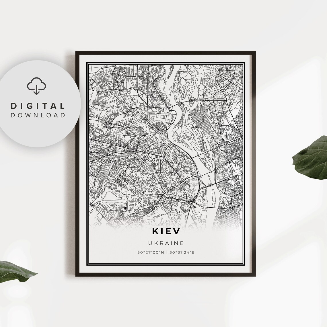 Kiev Ukraine Historic Capital Minimalist City Street Map Poster