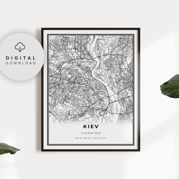Kiev Map Print Ukraine Art Poster City Street Road Np723