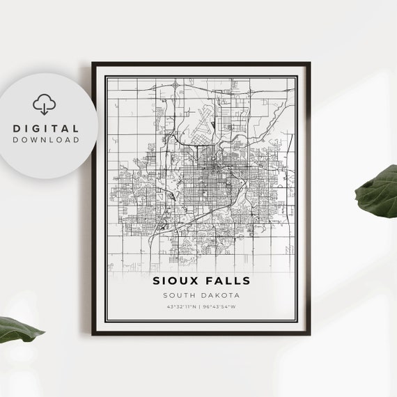 Sioux Falls Map Print South Dakota Sd Usa Art Poster City Street Road Posters Np145