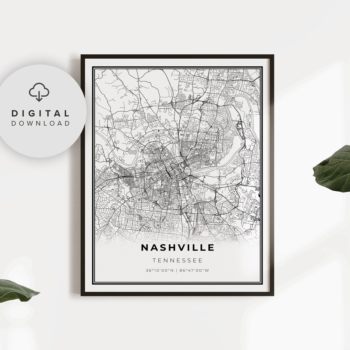 Nashville Tennessee Minimalist City Street Road Map Art Poster