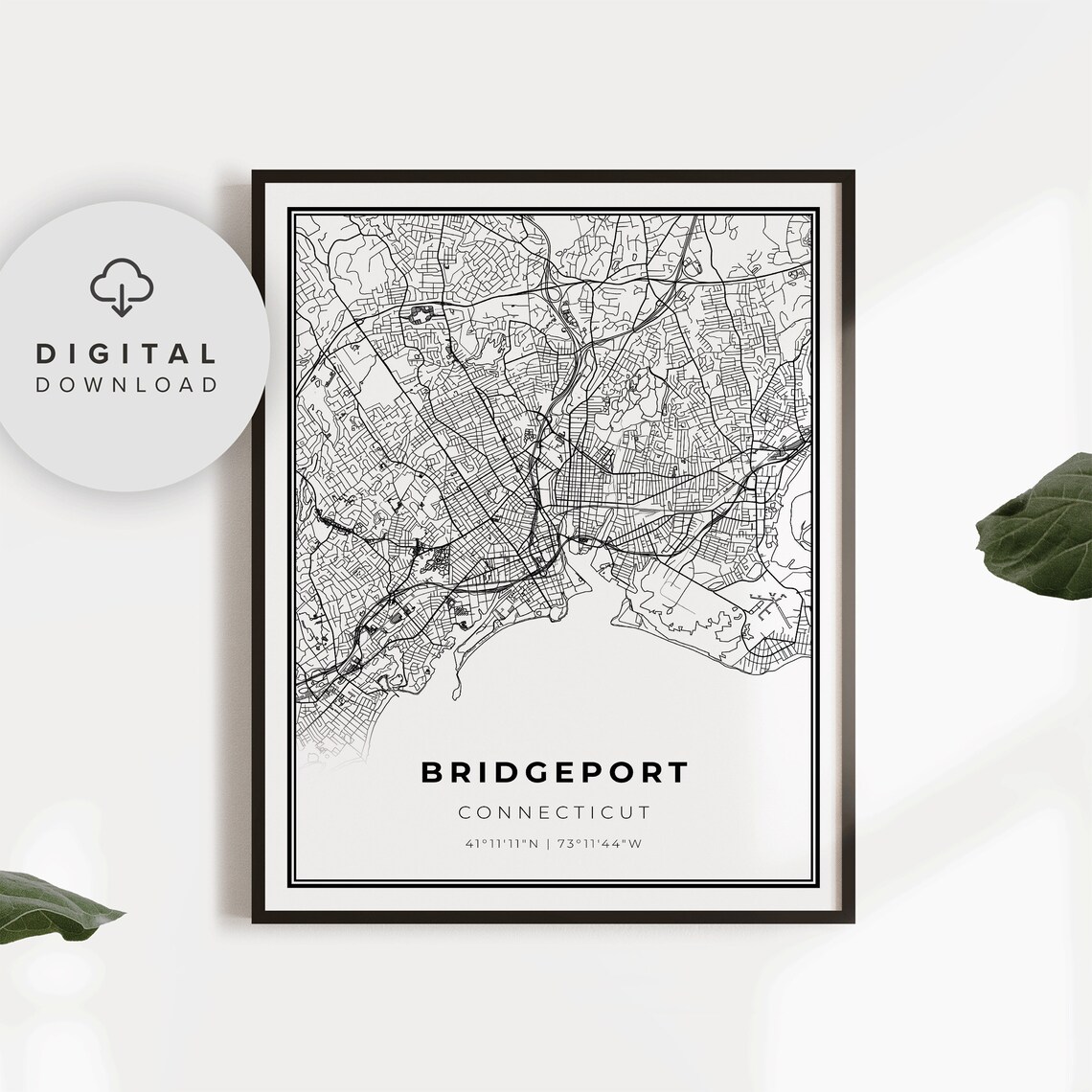 Bridgeport Connecticut Minimalist City Street Map Black White Poster