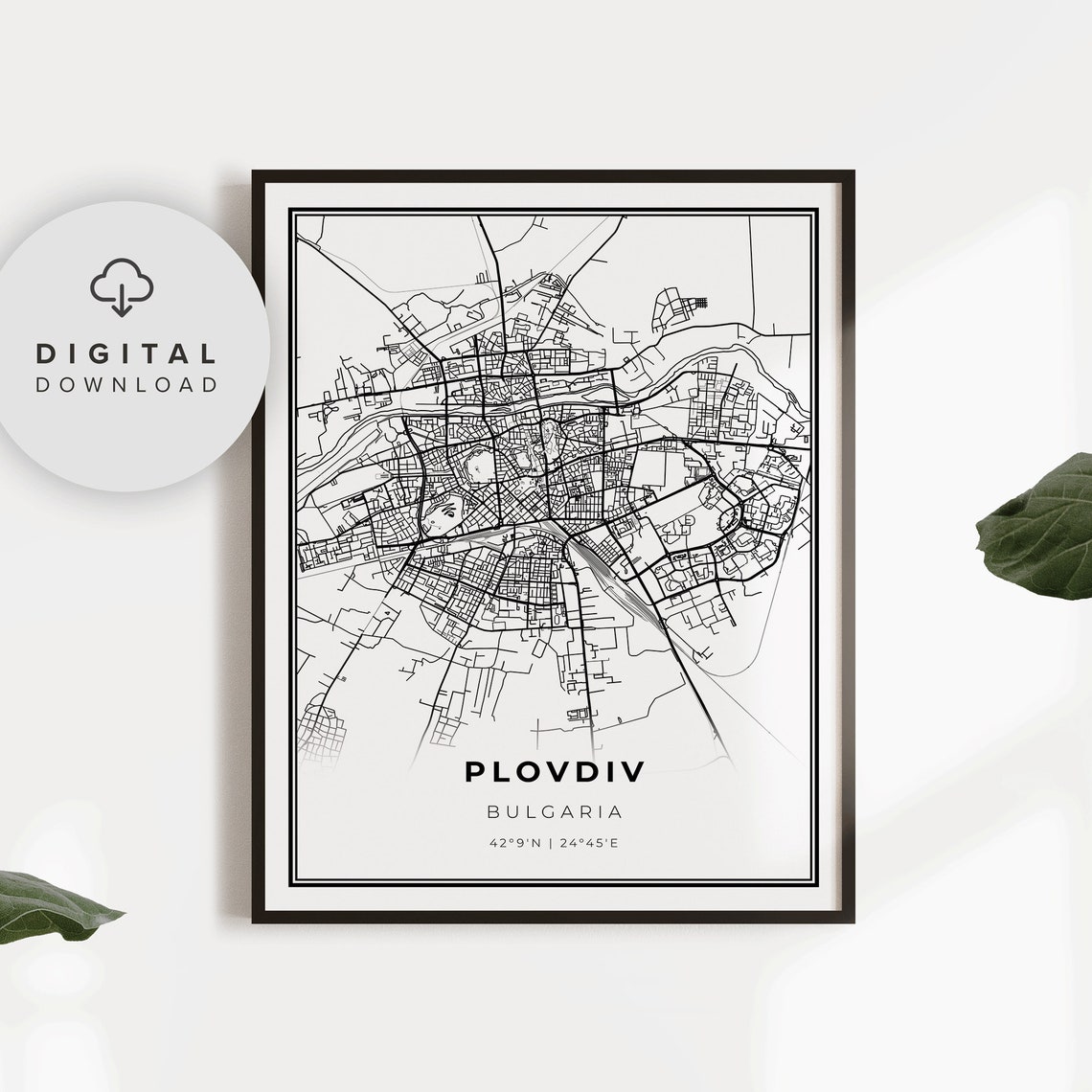 Plovdiv Map Print Bulgaria Art Poster City Street Road Gift Mom Decor Np526