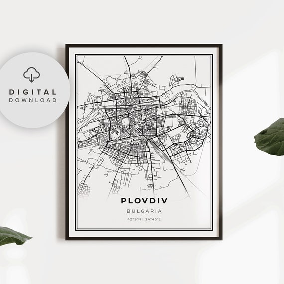 Plovdiv Map Print Bulgaria Art Poster City Street Road Gift Mom Decor Np526
