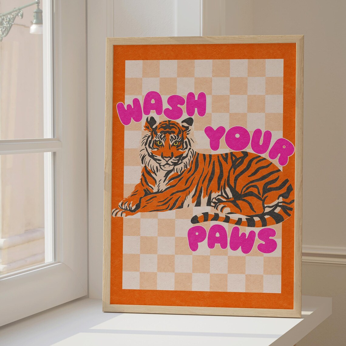 Wash Your Paws Tiger Bathroom Art Poster - Image 2