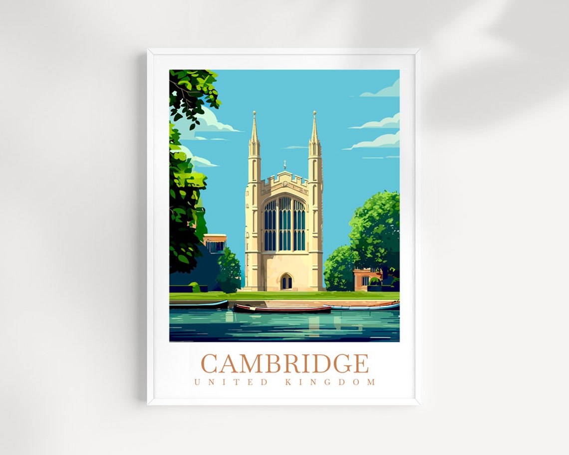 Cambridge United Kingdom College Chapel River Punts Travel Poster