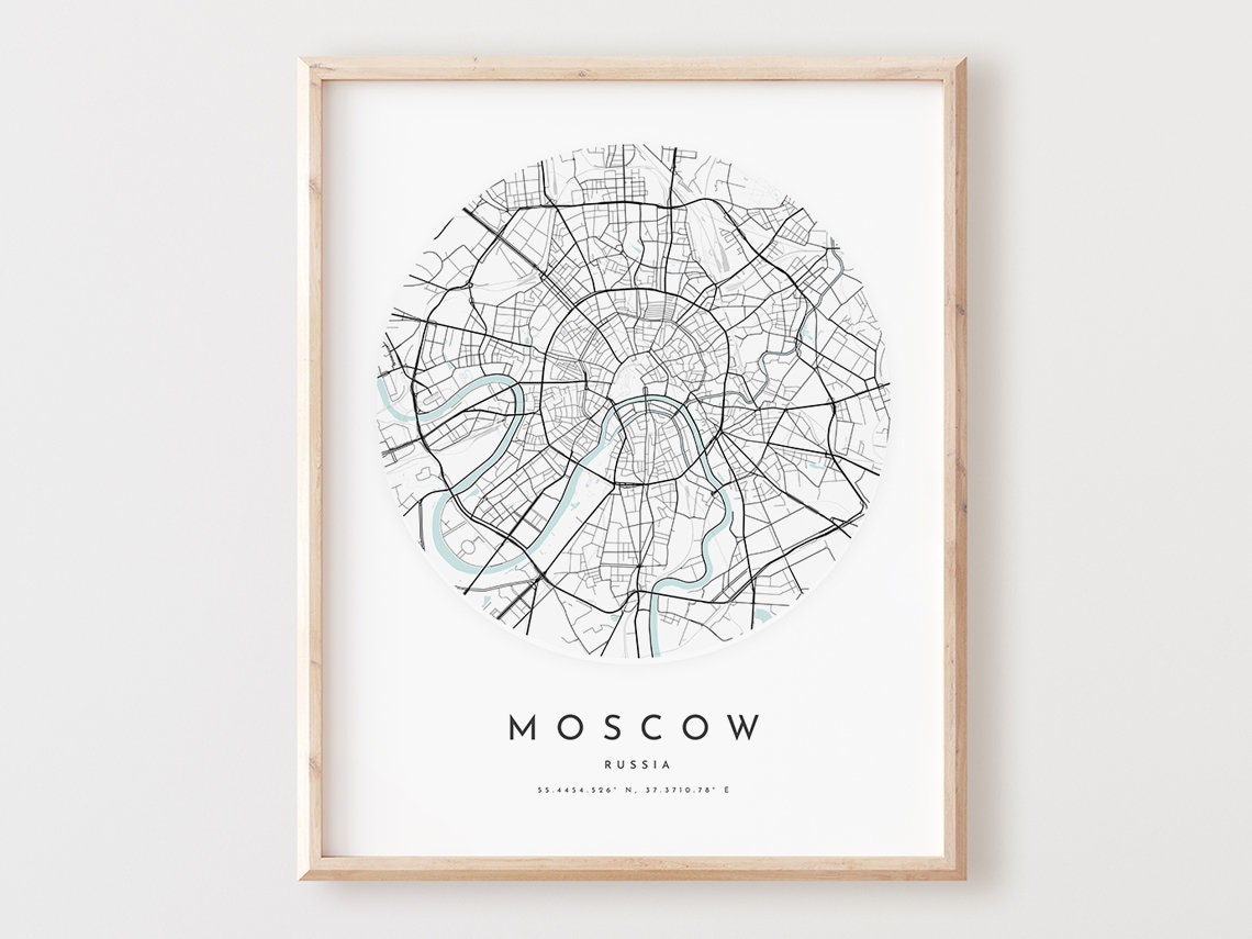 Moscow Russia Historic Minimalist Circular City Map Art Poster
