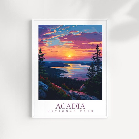 Acadia National Park Sunset Over Islands Coastal View Poster