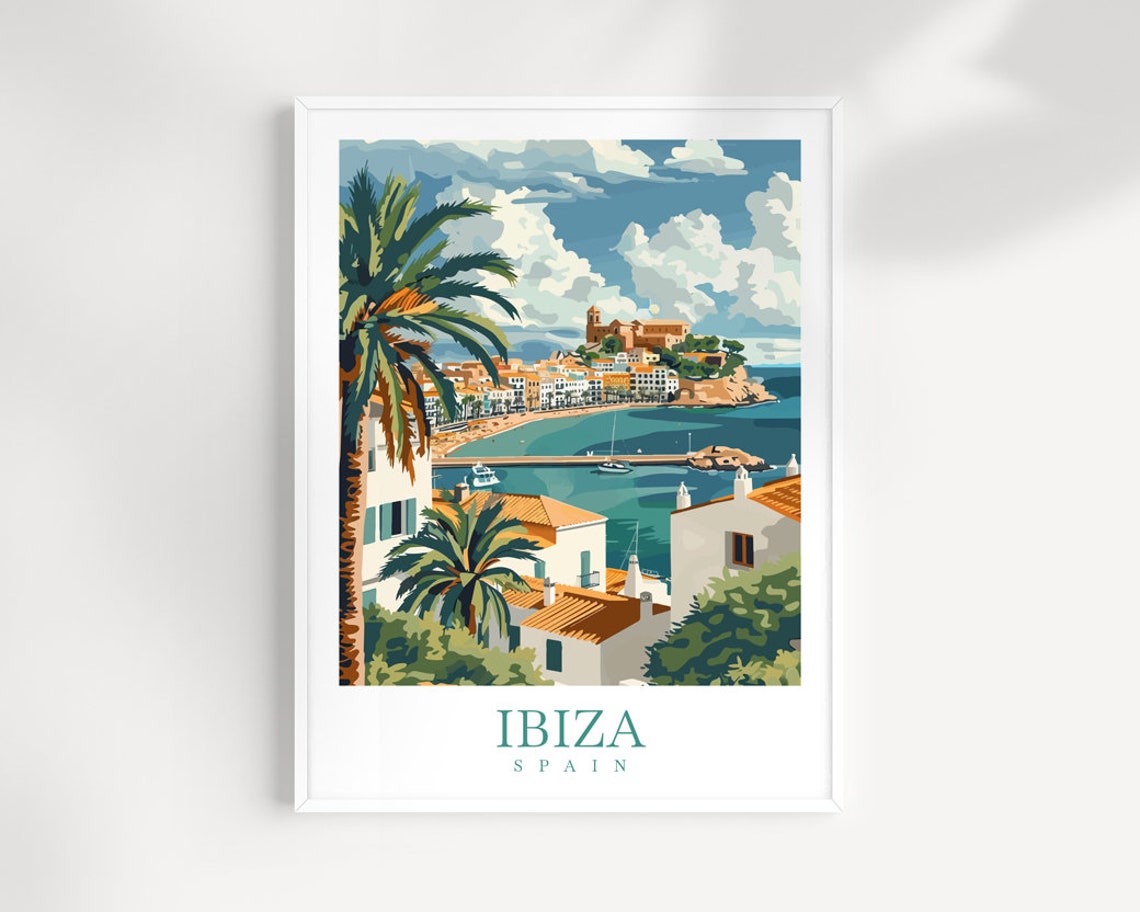 Ibiza Spain Old Town Harbor Coastal Island View Travel Poster