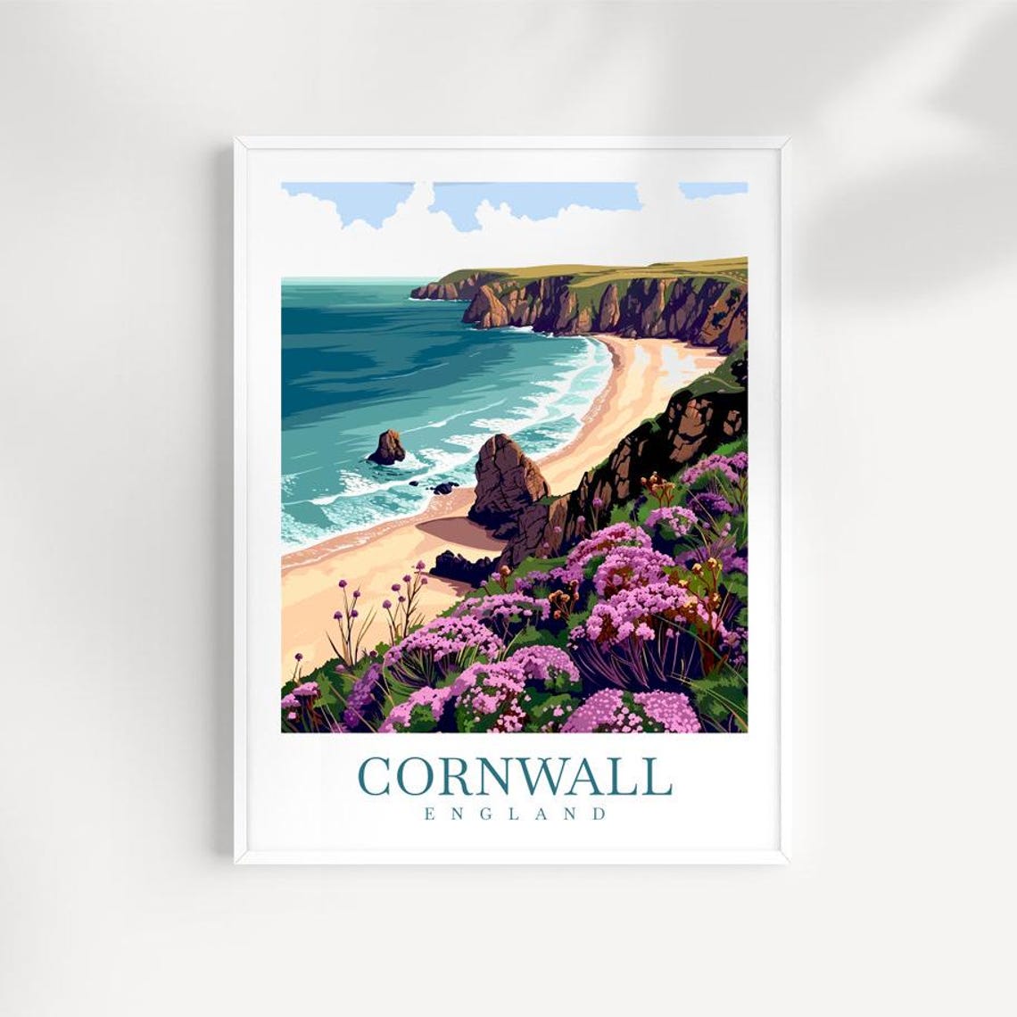 Cornwall England Wildflower Cliffs And Sandy Beach Coastline Poster