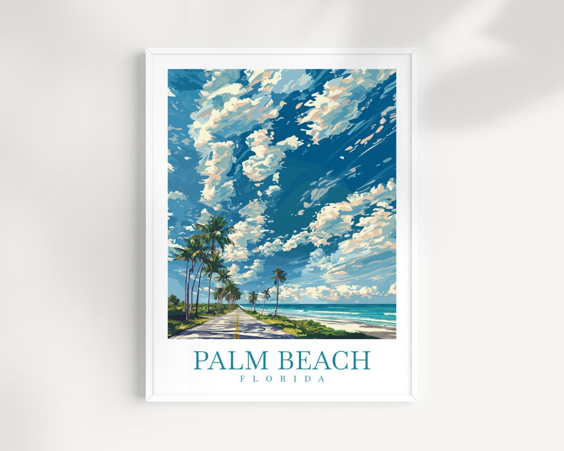 Palm Beach Florida Coastal Road Palms Turquoise Ocean Sky Poster