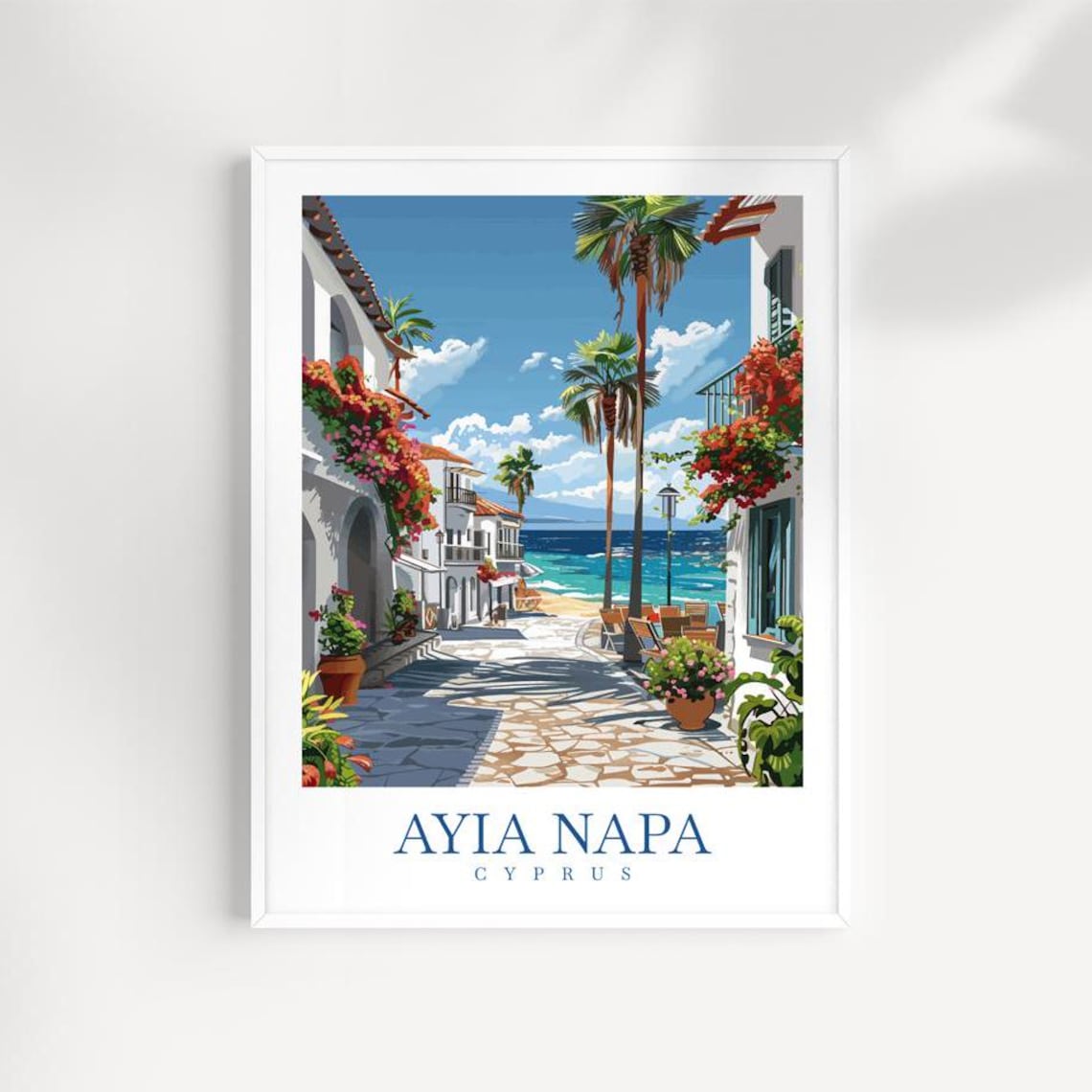 Ayia Napa Cyprus Cobbled Lane Leading To Blue Sea Beach Travel Poster