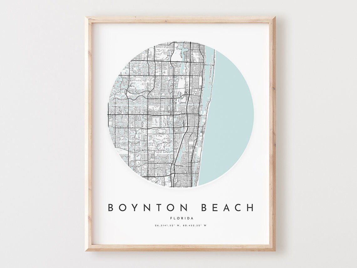 Boynton Beach Map Art Print Florida City Street Decor