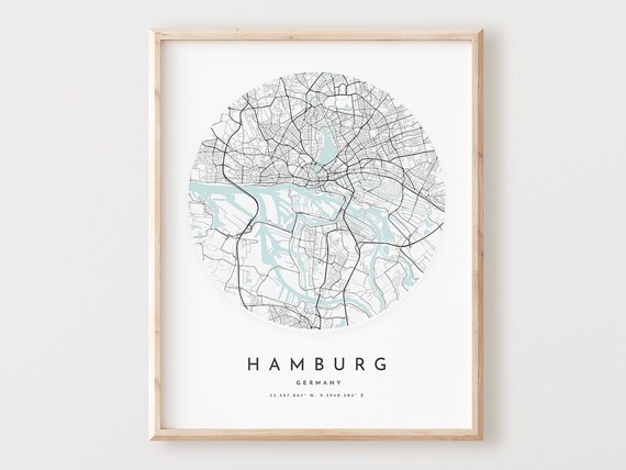 Hamburg Map Print City Street Wall Art Decor