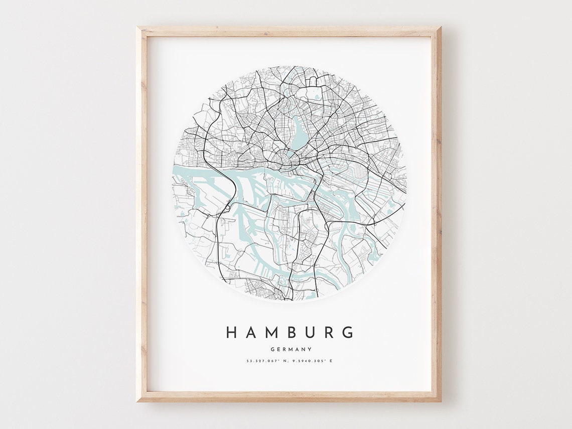 Hamburg Germany Circular Street Map Harbor Black Line Poster