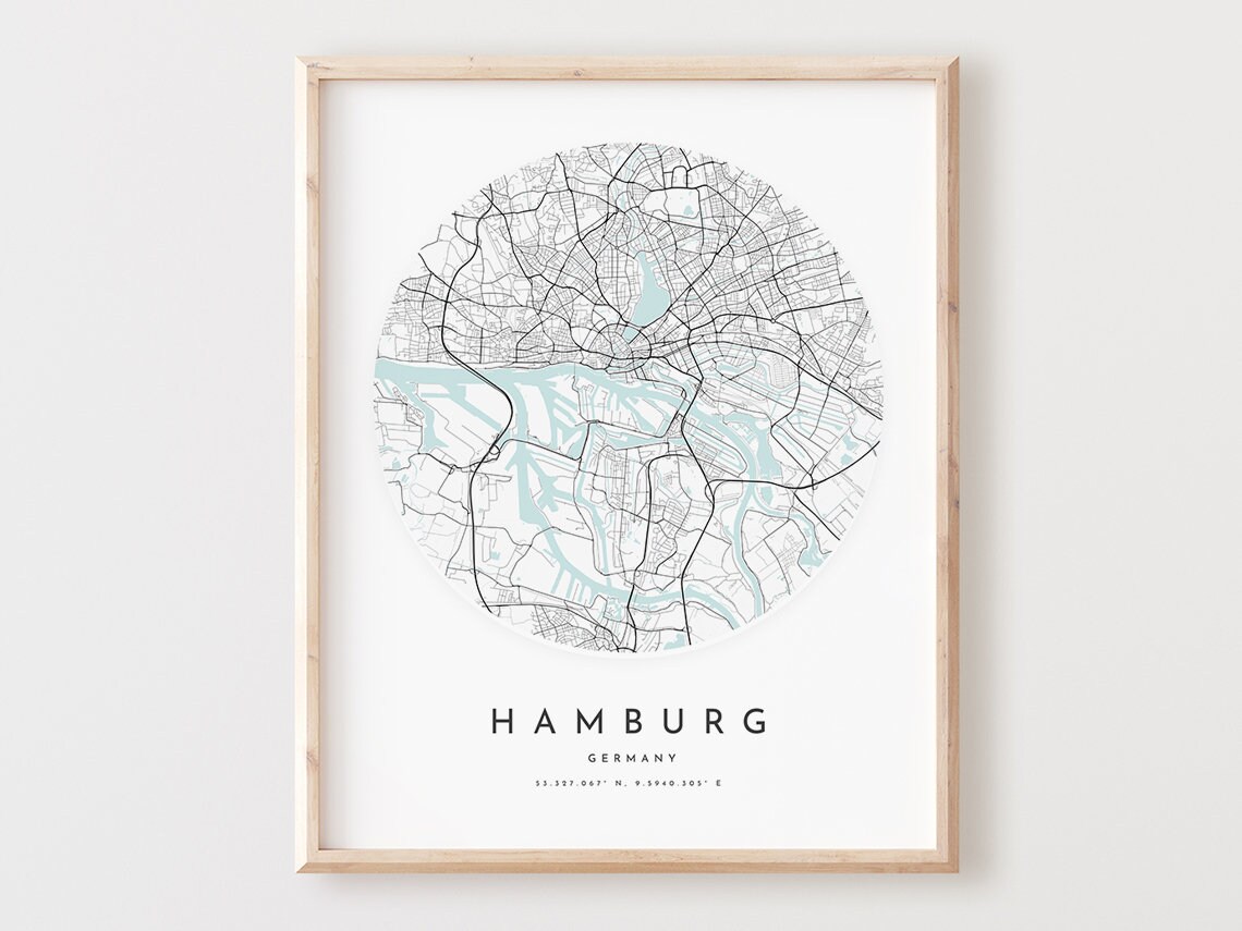 Hamburg Map Print City Street Wall Art Decor