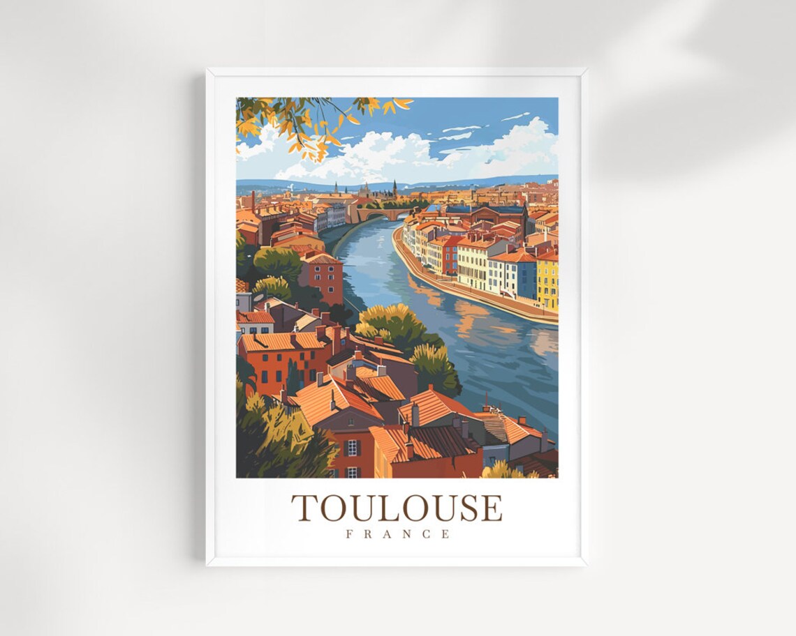Toulouse France River Bend Old Town Aerial View Travel Poster