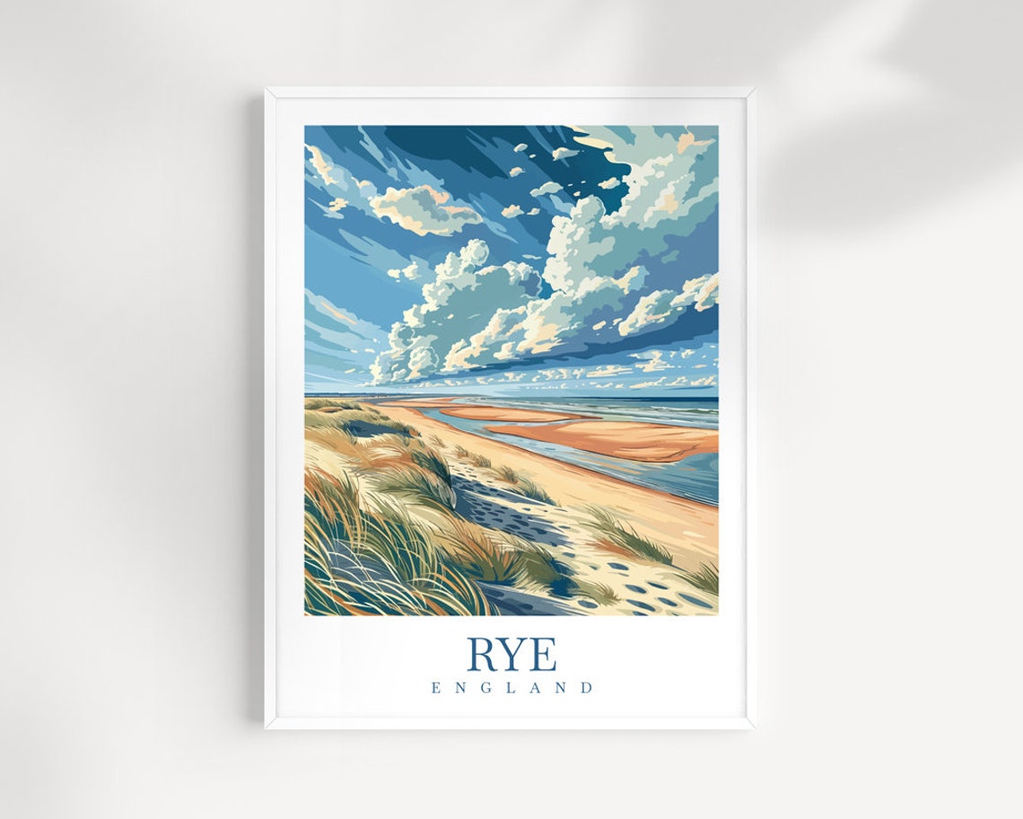 Rye England Sandy Beach Dunes Dramatic Cloudscape View Poster