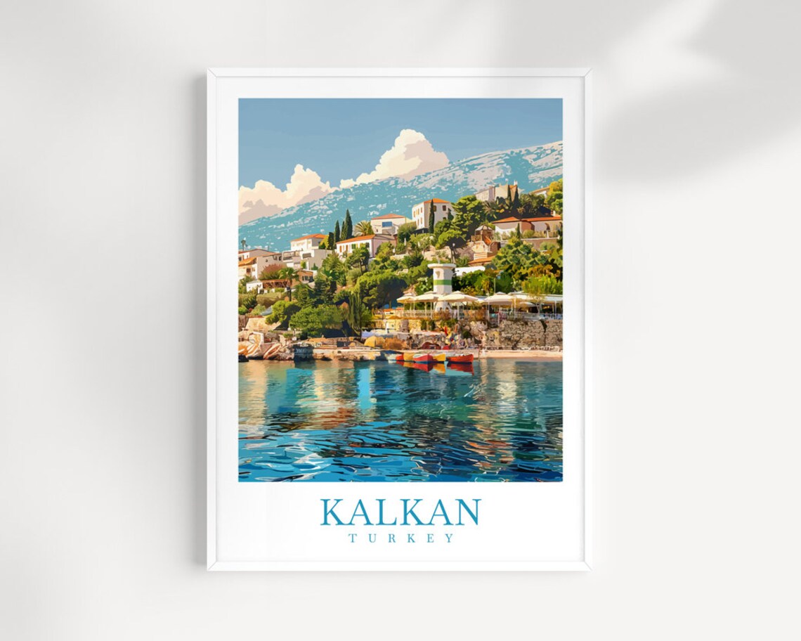 Kalkan Turkey Waterfront Harbor Hillside Village Travel Poster