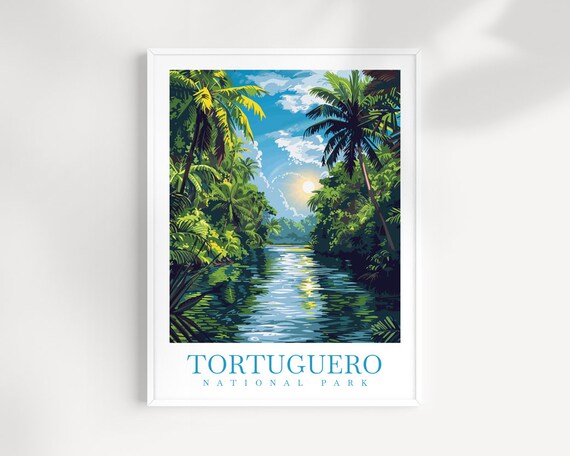 Tortuguero National Park Jungle River Sunset Palms Travel Poster