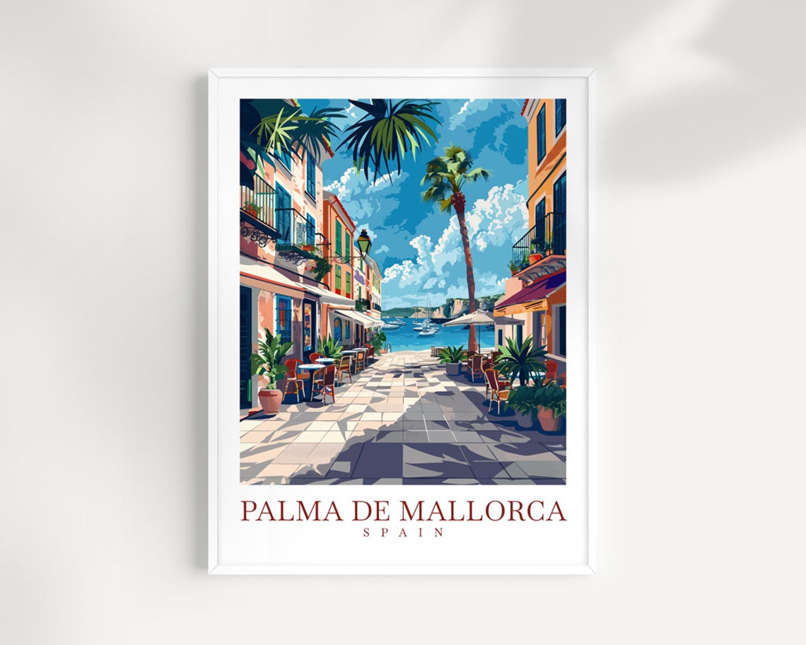 Palma De Mallorca Spain Marina Waterfront Cafes Palm Travel Poster