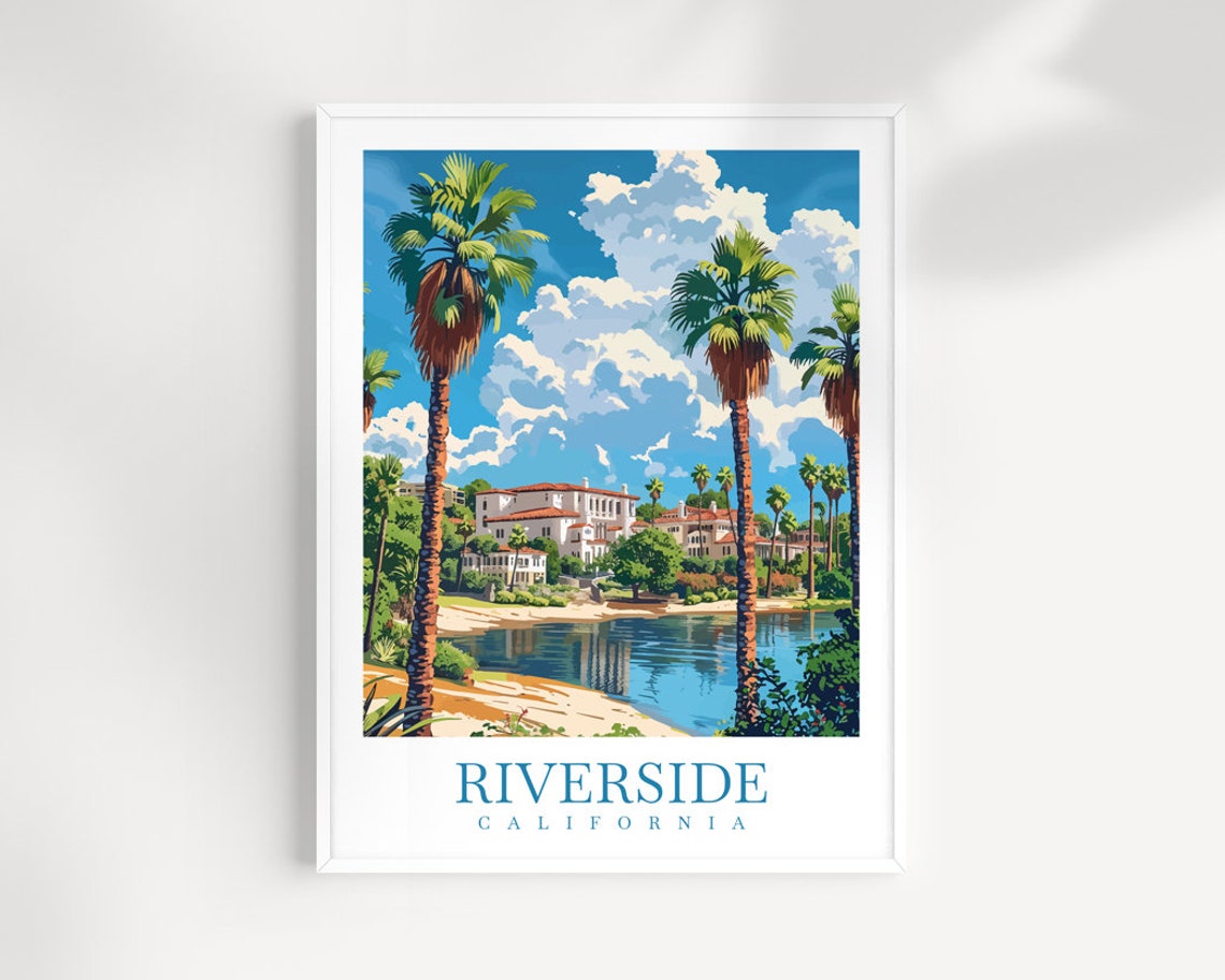 Riverside California Villa River Palm Trees Waterfront Poster