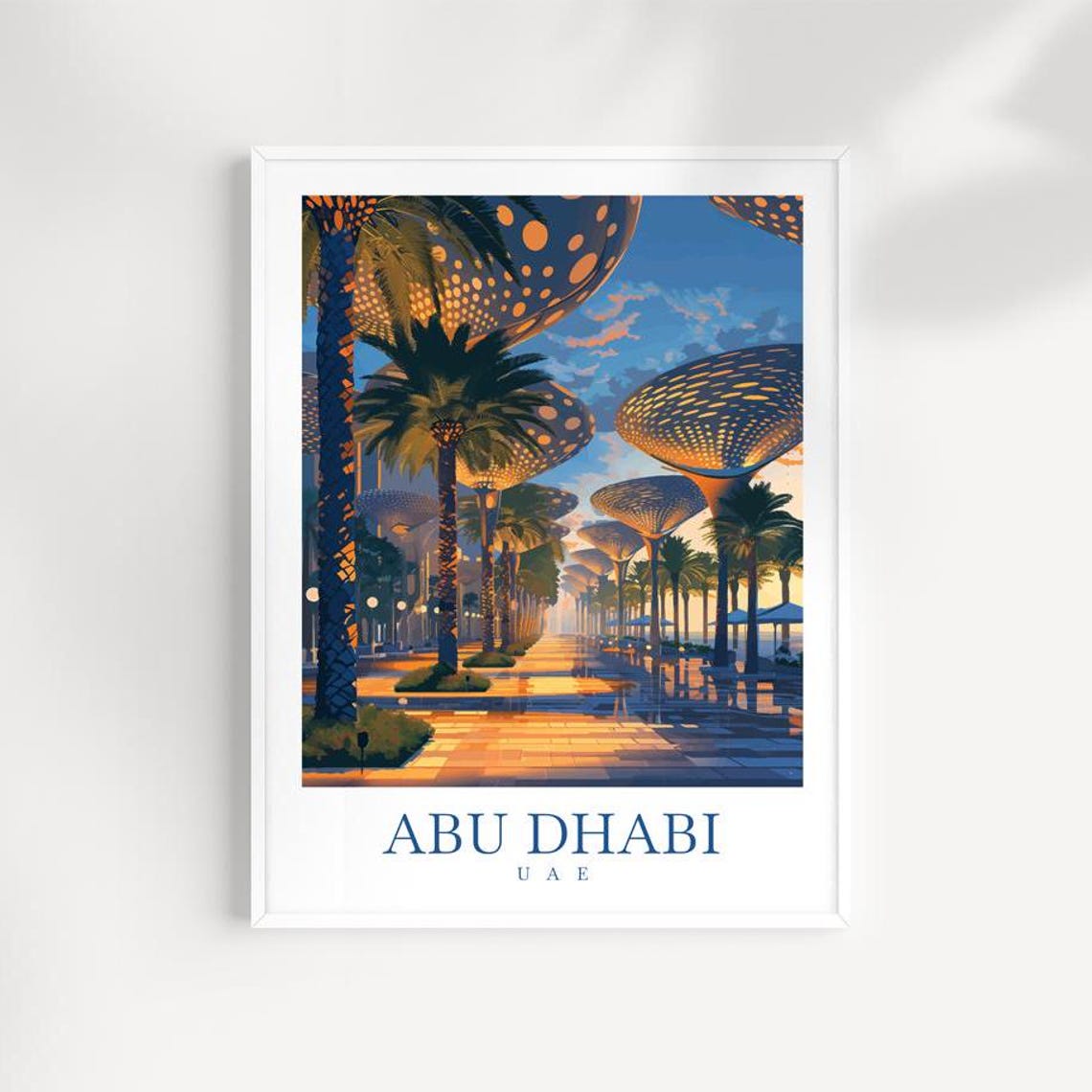 Abu Dhabi UAE Corniche Night Lights Palm Promenade Travel Poster