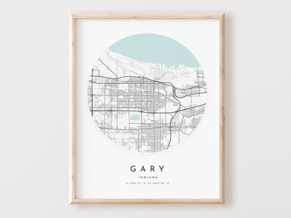 Gary Indiana Map Print, Modern City Street Art