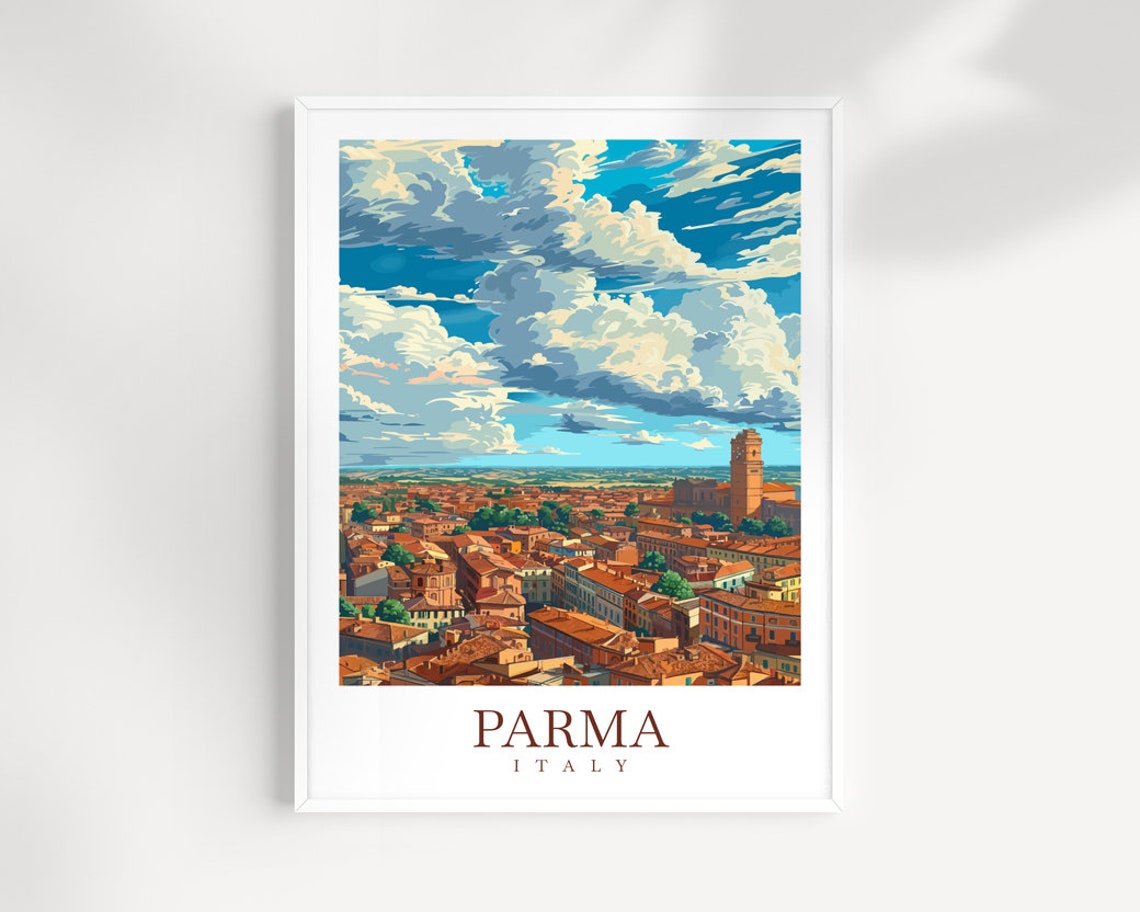 Parma Italy City Panorama Cathedral Tower Rooftops Travel Poster