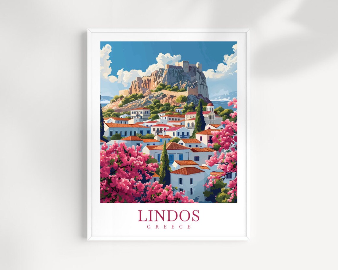 Lindos Travel Poster, Greece Destination Wall Art
