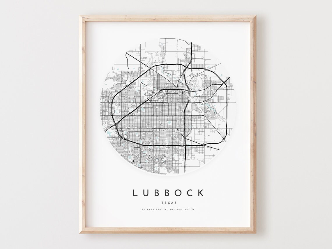 Lubbock Texas Map Art Print, City Street Poster