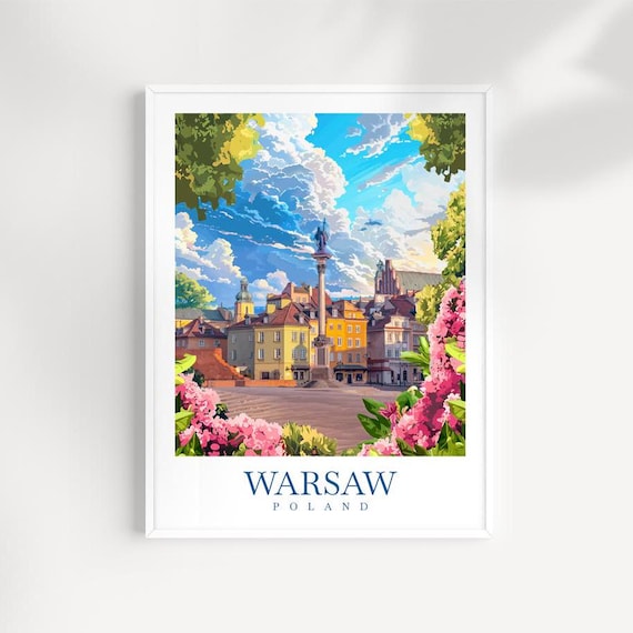 Warsaw Poland Travel Print Colorful Cityscape Wall Art