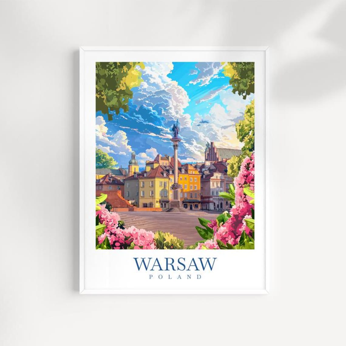 Warsaw Poland Travel Print Colorful Cityscape Wall Art