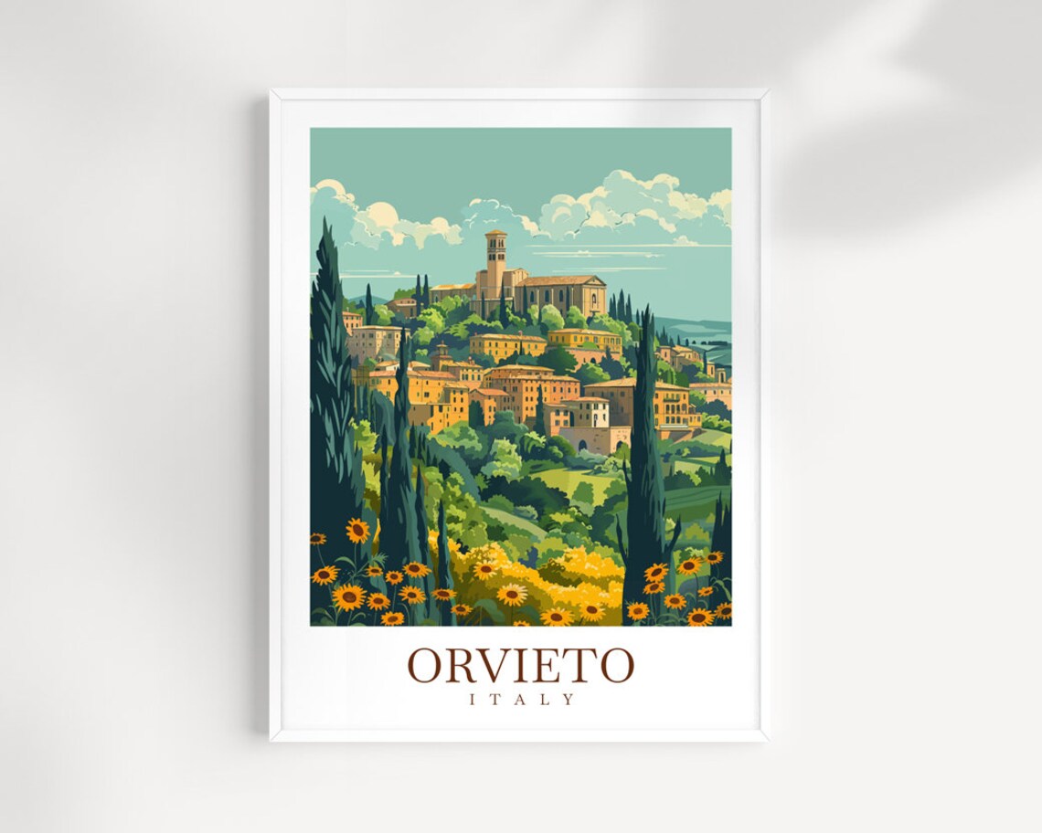 Orvieto Italy Hill Town Cathedral Sunflowers Travel Poster Art