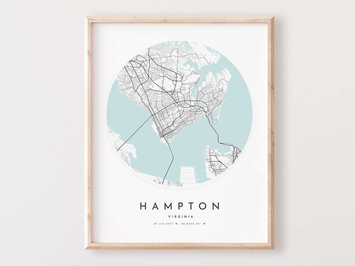 Hampton Virginia Map Print City Street Art Poster