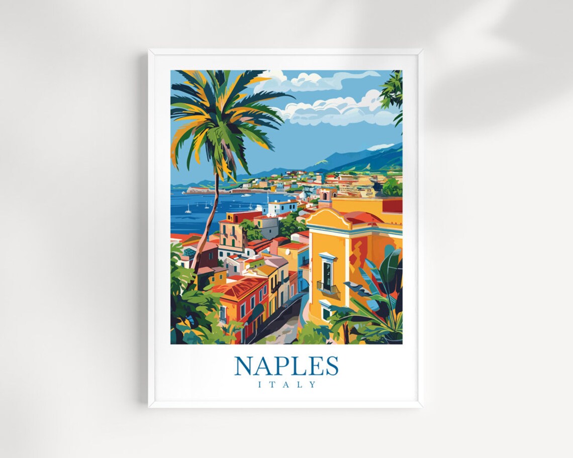 Naples Italy Vintage Travel Poster City Panorama Bay View Art
