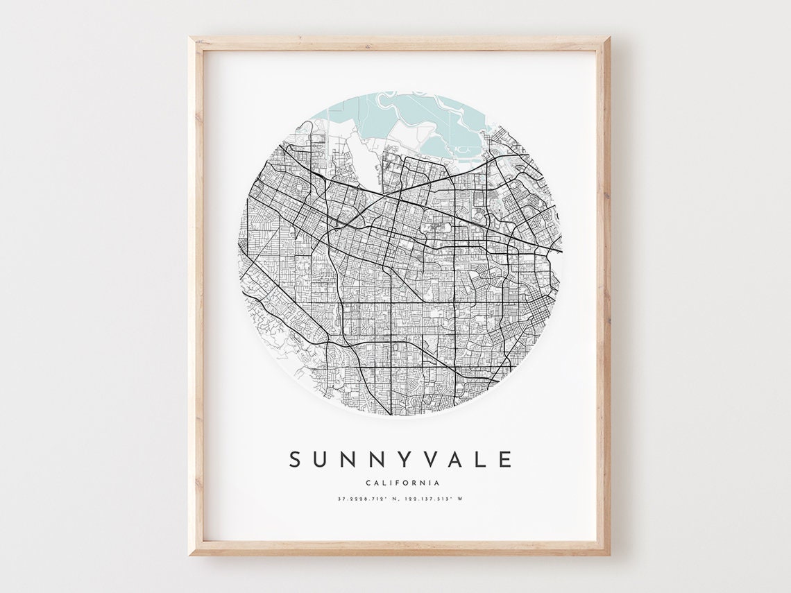 Sunnyvale California City Street Map Minimalist Bay Area Poster