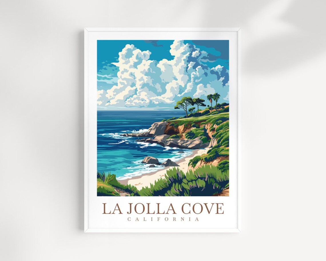 La Jolla Cove California Rocky Coastline Scenic Travel Poster