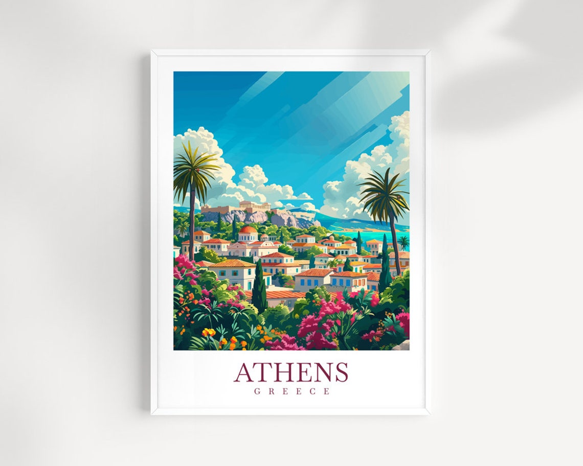 Athens Greece Citadel View Palms Old Town Vintage Travel Poster