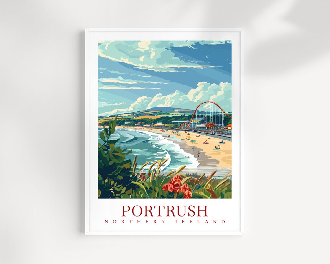 Portrush Northern Ireland Beach Amusement Park Roller Coaster Poster
