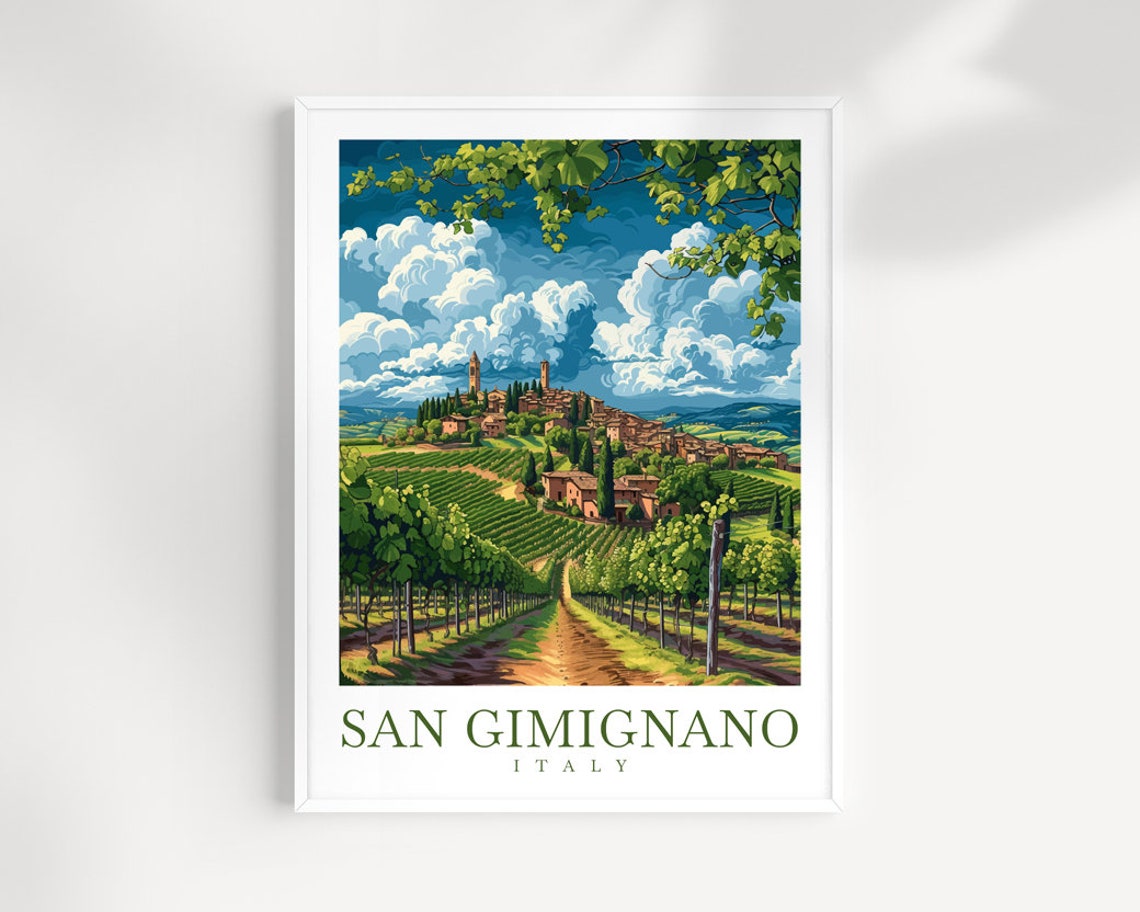 San Gimignano Italy Vineyard Towers Medieval Town Travel Poster
