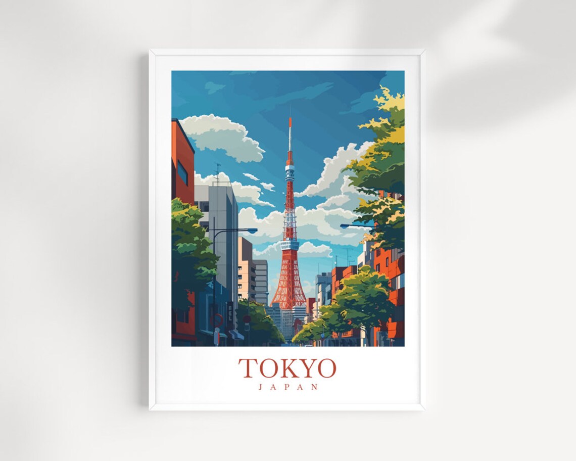 Tokyo Tower Rising Above The City Street Japan Travel Poster