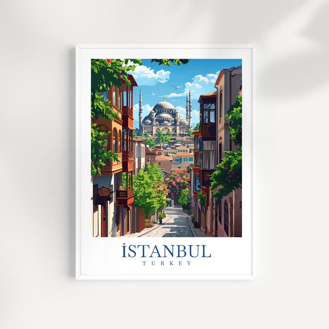 Istanbul Turkey Historic Street Grand Mosque Skyline Art Poster