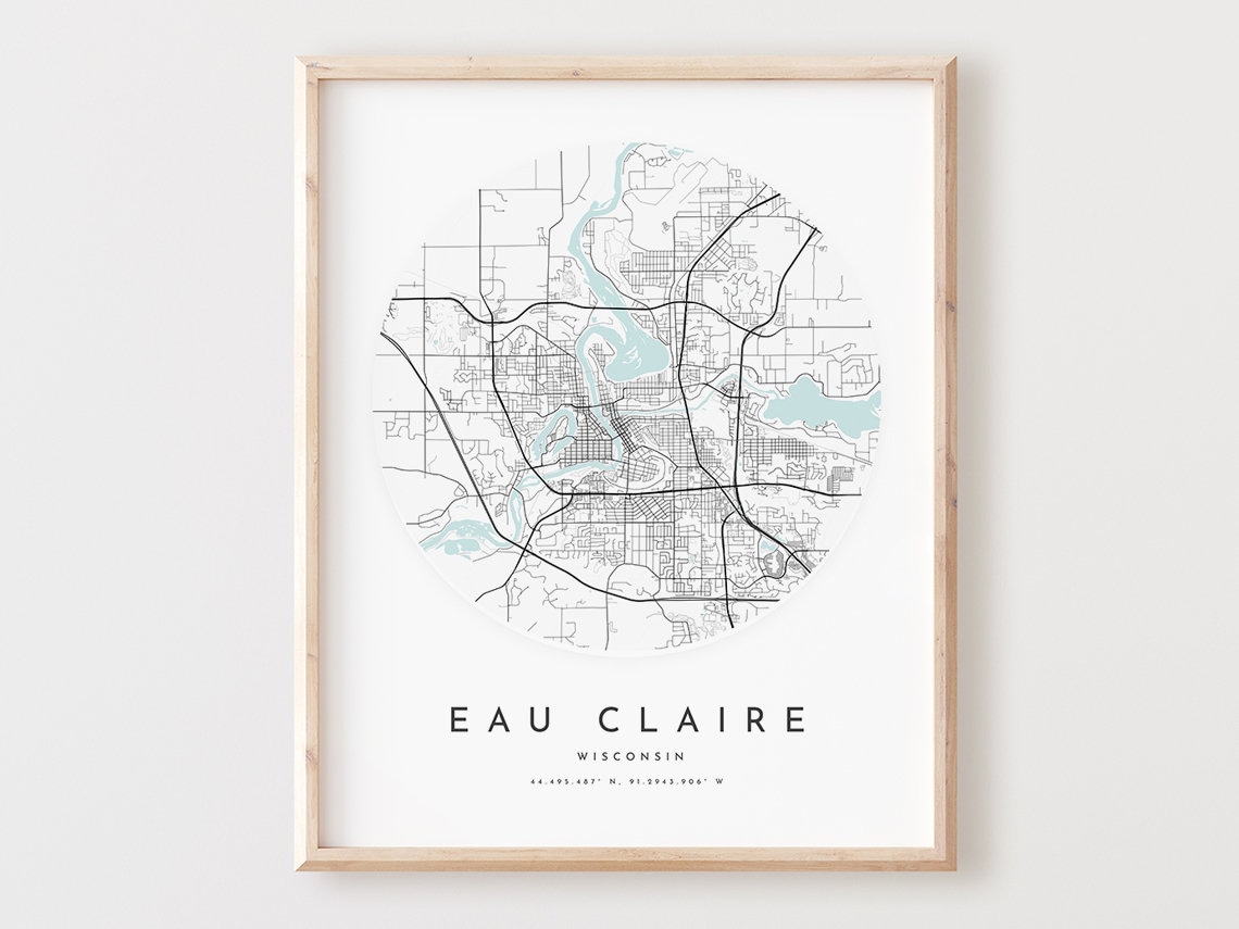 Eau Claire Wisconsin Map Print City Street Art