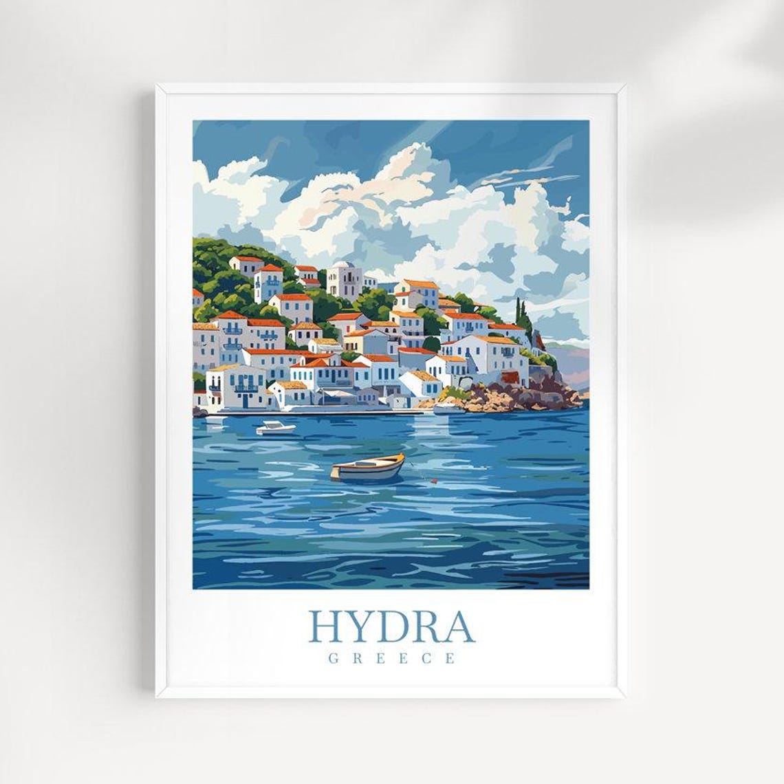 Hydra Greece Whitewashed Island Harbor Coastal Travel Poster